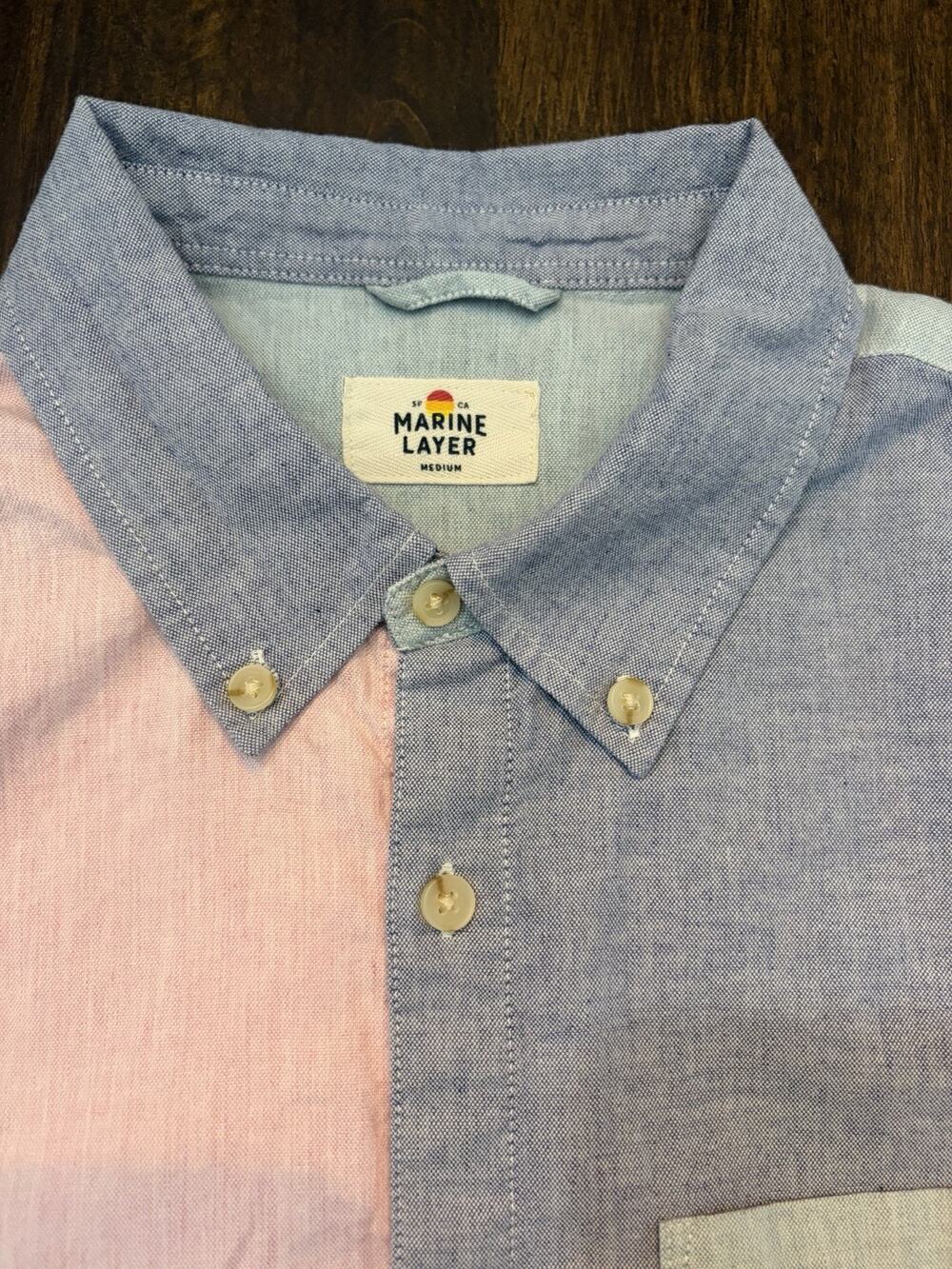 Y-22 Marine Layer Shirt Mens Medium Colorblock Long Sleeve Button Front Chambray